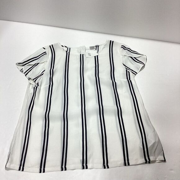 Gap Striped Blouse Rayon Button Back Short Sleeve Black White S NWT - Picture 8 of 12